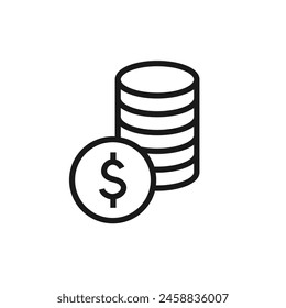 Dollar coins - line icon with editable stroke. Money symbol. Vector illustration.
