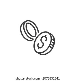 Dollar coins line icon. linear style sign for mobile concept and web design. Coins money outline vector icon. Symbol, logo illustration. Vector graphics