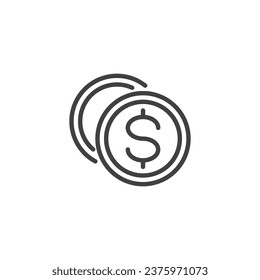 Dollar Coins line icon. linear style sign for mobile concept and web design. Coins  money outline vector icon. Symbol, logo illustration. Vector graphicså svg