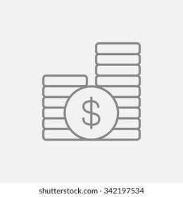 Moedas de dólar ícone de linha para web, celular e infográficos. Ícone de cinza escuro de vetor isolado no plano de fundo cinza claro.