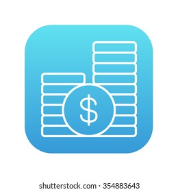 Dollar coins line icon for web, mobile and infographics. Vector white icon on the blue gradient square with rounded corners isolated on white background.