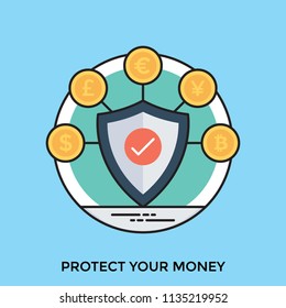 
Dollar coins making connections around a safety shield depicting finance protection 
