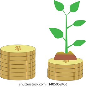 Dollar Coins, On Them a Sapling is Growing- Finance, Business and Banking