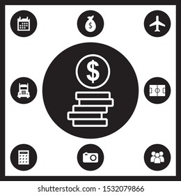 Dollar coins outline icon for web and mobile