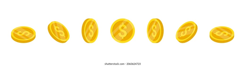 Dollar Coins. Rotation of icons at different angles for animation. Vector illustration