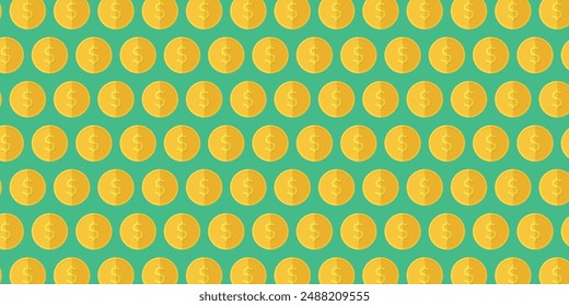 Dollar coins seamless pattern, decorative wallpaper vector.