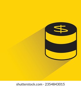 dollar coins with shadow on yellow background