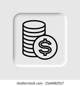 Dollar coins simple icon vector. Flat design. Neumorphism design.ai