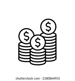 dollar coins stack black line vector icon, payment system, isolated on white background, payment, money simple illustration