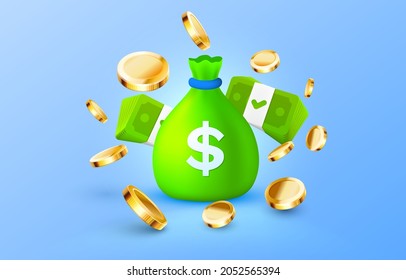 Dollar coins stack, golden package, icon save. Vector illustration