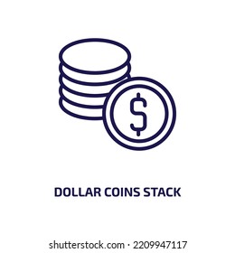 dollar coins stack icon from business collection. Thin linear dollar coins stack, currency, investment outline icon isolated on white background. Line vector dollar coins stack sign, symbol for web 