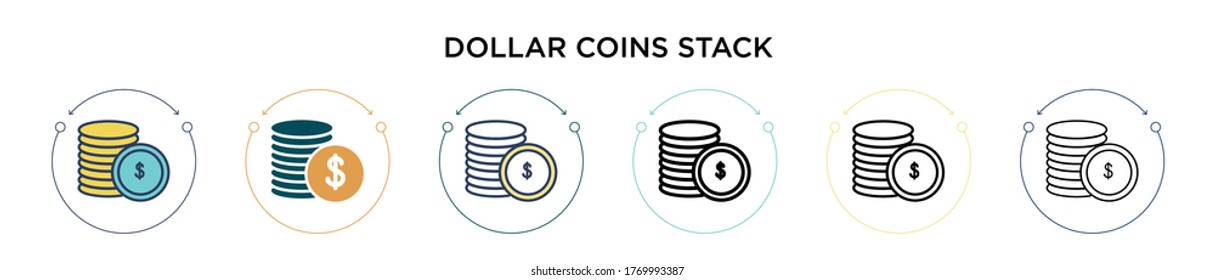 Dollar coins stack icon in filled, thin line, outline and stroke style. Vector illustration of two colored and black dollar coins stack vector icons designs can be used for mobile, ui, web svg