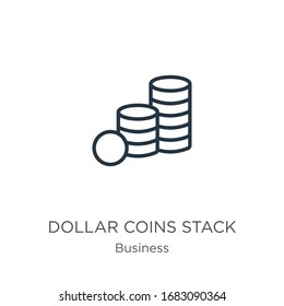 Dollar coins stack icon. Thin linear dollar coins stack outline icon isolated on white background from business collection. Line vector sign, symbol for web and mobile