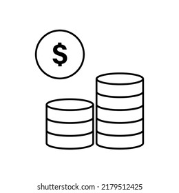 Dollar coins and stacking money. Vectors.