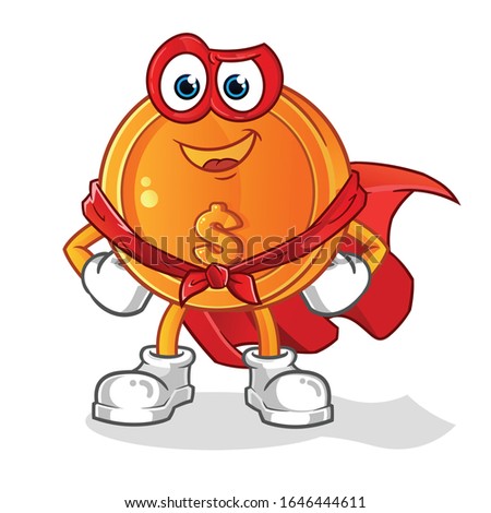 dollar coins super hero smiling cartoon with mask and robe. cartoon mascot vector