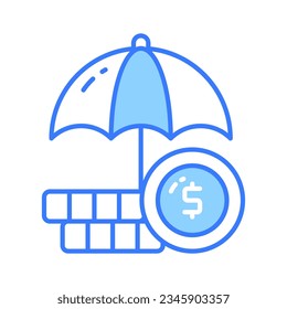 Dollar coins under umbrella, a concept of financial insurance icon in modern style