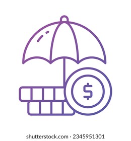Monedas en dólares bajo el paraguas, un concepto de icono de seguro financiero al estilo moderno