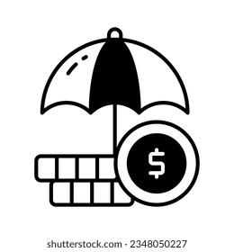 Dollar coins under umbrella, a concept of financial insurance icon in modern style