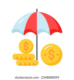 Dollar coins under umbrella, a concept of financial insurance icon in modern style