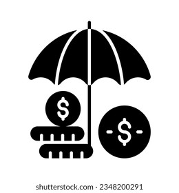 Dollar coins under umbrella, a concept of financial insurance icon in modern style