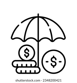 Dollar coins under umbrella, a concept of financial insurance icon in modern style