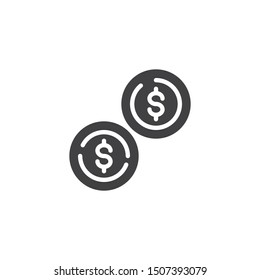 Dollar coins vector icon. filled flat sign for mobile concept and web design. Dollar money glyph icon. Money exchange, currency symbol, logo illustration. Vector graphics