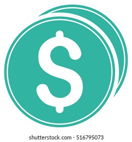 Dollar Coins vector icon. Flat cyan symbol. Pictogram is isolated on a white background. Designed for web and software interfaces.