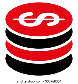 Dollar Coins vector icon. Style is flat symbol, rounded angles, white background.