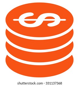 Dollar Coins vector icon. Style is flat orange symbol, rounded angles, white background.