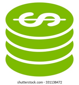 Dollar Coins vector icon. Style is flat eco green symbol, rounded angles, white background.