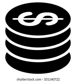 Dollar Coins vector icon. Style is flat black symbol, rounded angles, white background.