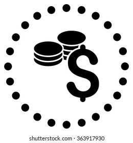 Dollar Coins vector icon. Style is flat circled symbol, black color, rounded angles, white background.