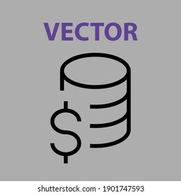 Monedas en dólares Icono de la línea del vector Icono de la línea editable. Icono de pila de monedas de negocios, icono simple, aislado