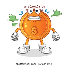 dollar coins very angry cartoon. cartoon mascot vector