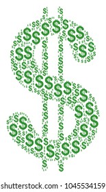 Dollar collage constructed in the set of dollar design elements. Vector iconized composition designed with simple items.