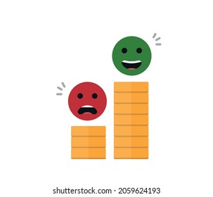 Columnas de dólares con caras de emoji sobre fondo blanco, concepto de negocios, finanzas y economía, ilustración vectorial. vector modificable
