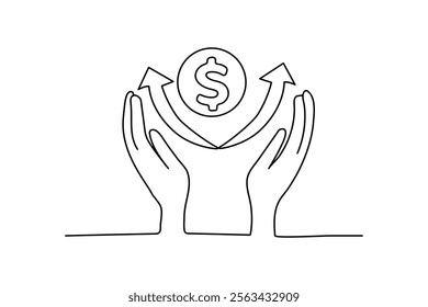 Dollar continuous single line art and isolated outline vector illustration