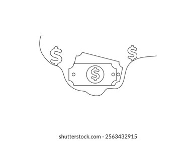 Dollar continuous single line art and isolated outline vector illustration