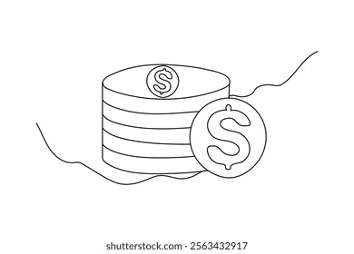 Dollar continuous single line art and isolated outline vector illustration