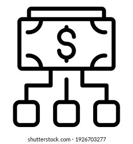 Icono de contribución en dólares. Icono de vector de contribución en dólares de contorno para diseño web aislado en fondo blanco