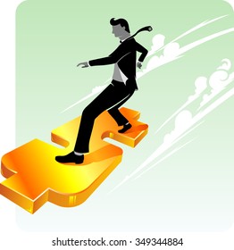 Dollar Control-Abstract corporate concept of a man surfing on top of dollar board