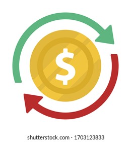 Dollar konvertiert flaches Symbol. Vektorillustration.