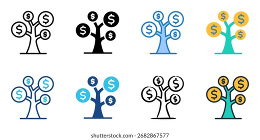 Conjunto de iconos de promediado de costos en dólares colección de estilos múltiples 

