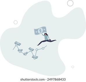 Dollar Cost Averaging investment strategy to put same amount of money every month to earn more wealth and profit concept.flat design.illustration with people.