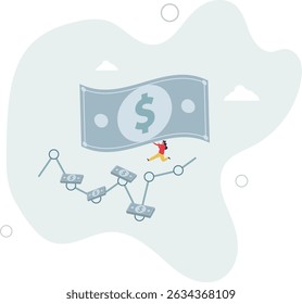 Dollar Cost Averaging investment strategy to put same amount of money every month to earn more wealth and profit concept. character life .