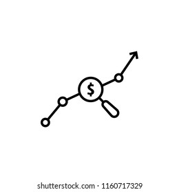 dollar cost growth or rising price. concept of mutual benefit or curve line for future currency trades. flat linear trend modern simple devaluation logotype graphic stroke art design isolated on white