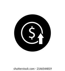 Dollar cost increase icon in black round
