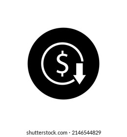 Dollar cost reduction icon in black round