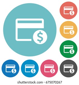 Dollar credit card flat white icons on round color backgrounds