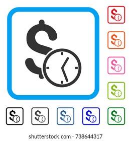 Dollar Credit icon. Flat gray iconic symbol inside a light blue rounded squared frame. Black, gray, green, blue, red, orange color versions of Dollar Credit vector.
